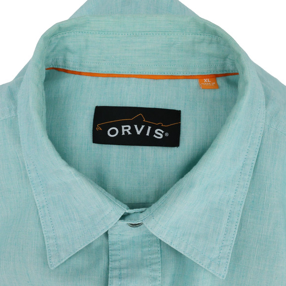 Orvis Shirt Mens 2XL Blue Green Linen Blend Pockets Button Down Casual Gorpcore - Picture 3 of 16
